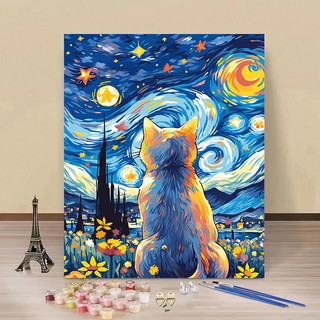 MOZI ✨40 * 50cm / 30 * 40cm tranh tô màu theo số Van Gogh Đêm đầy sao, tranh sơn dầu số hóa, tranh tô màu theo yêu cầu