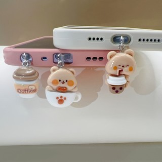 Điện Thoại Di Động Chống Bụi Cắm DIY Nhựa Hoạt Hình Gấu Cà Phê Mặt Dây Chuyền Nhỏ Lỗ Điện Thoại Di Động Chống Bụi Cắm