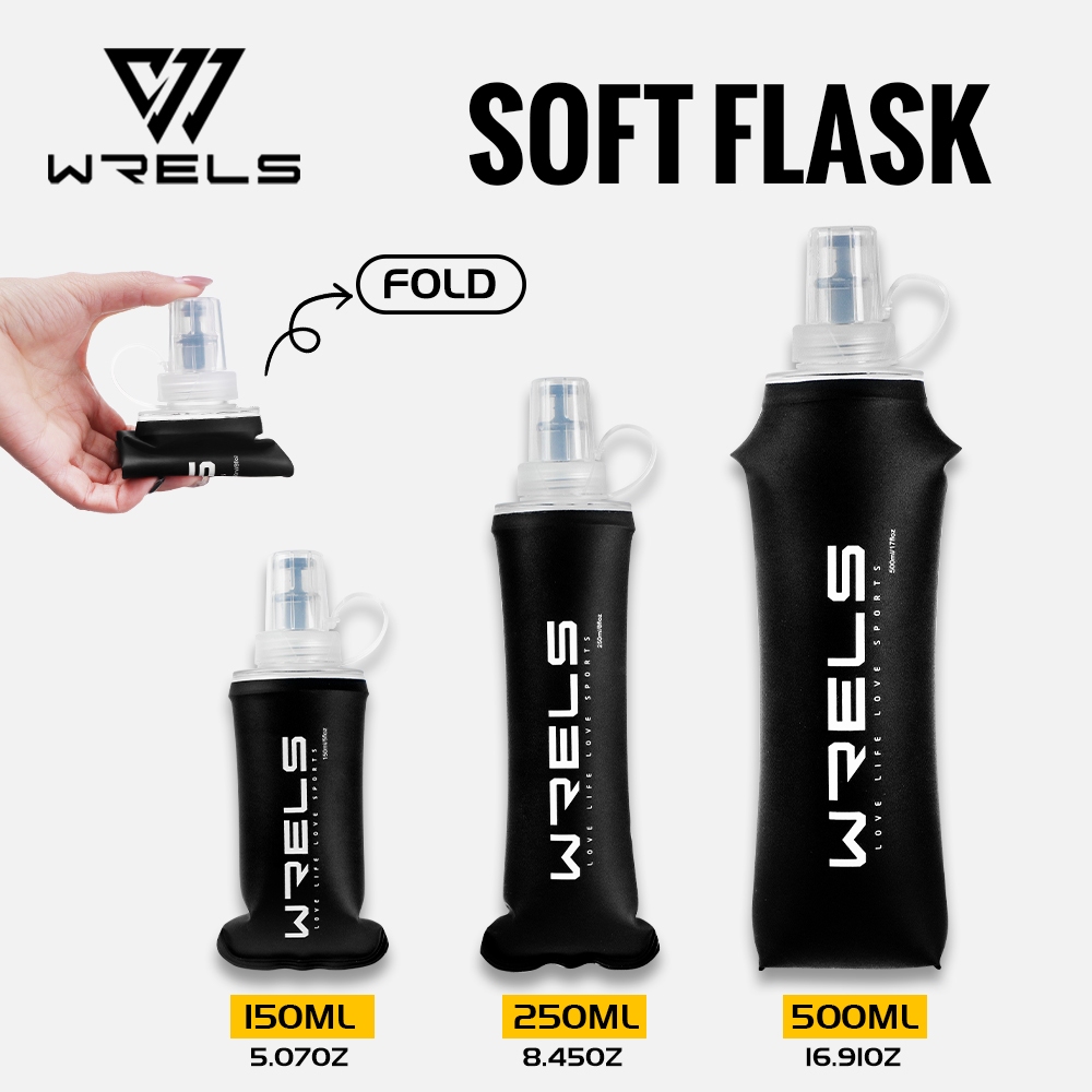 WRELS Bình Nước thể thao đen mềm mại nếp gấp màu TPU Vật Không chứa BPA ngoài trời