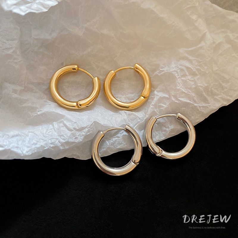 Ảnh Drejew Ánh Sáng Âu Mỹ Sang Trọng Tròn Bóng Khóa Tai retro Thời Trang Bông Tai Nữ Cá Tính Đa Năng Bông Tai 1