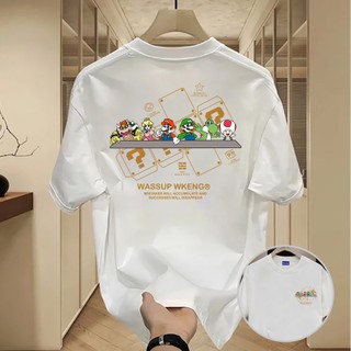 ✨Hàng có sẵn✨WASSUP Super Mario -Áo thun nam mới! 100% cotton, thời trang, Unisex