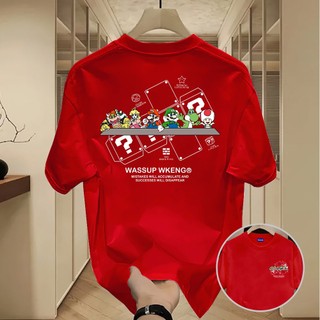 ✨Hàng có sẵn✨WASSUP Super Mario -Áo thun nam mới! 100% cotton, thời trang, Unisex