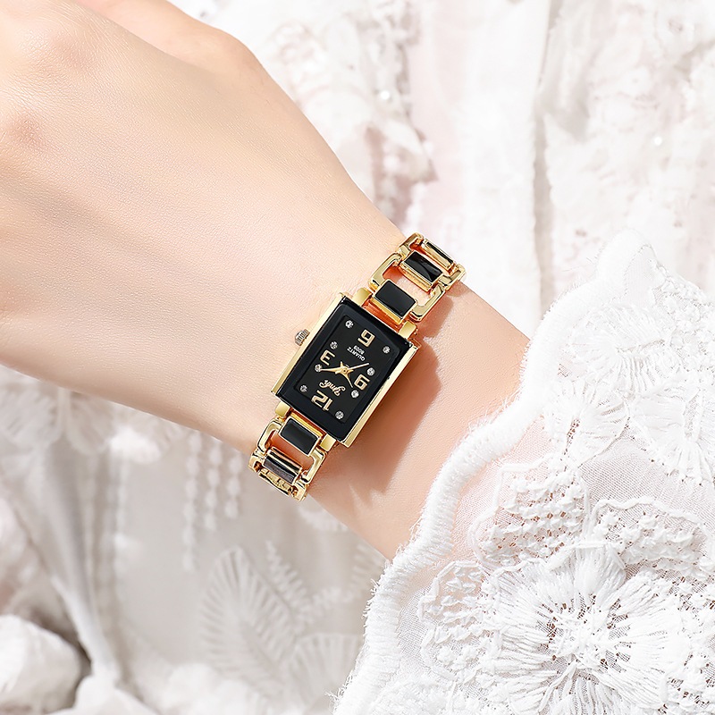 Đồng hồ nữ Đồng hồ vuông thông thường Vòng tay gốm kim cương chấm kỹ thuật số thông thường Đồng hồ đeo tay đơn giản