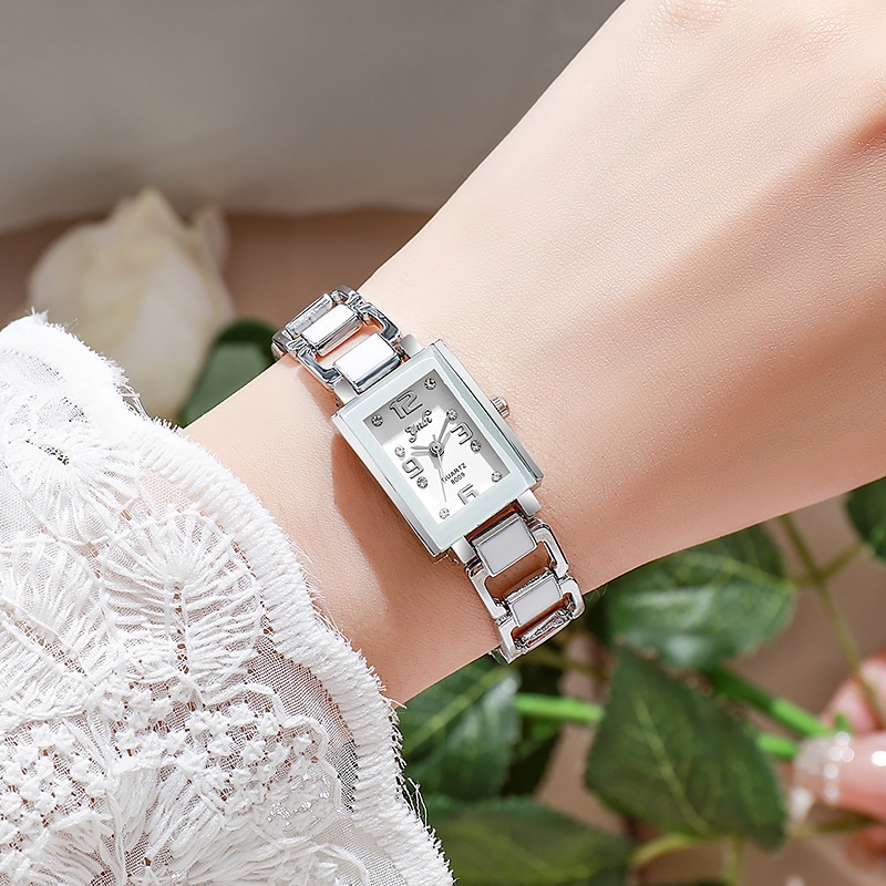 Đồng hồ nữ Đồng hồ vuông thông thường Vòng tay gốm kim cương chấm kỹ thuật số thông thường Đồng hồ đeo tay đơn giản