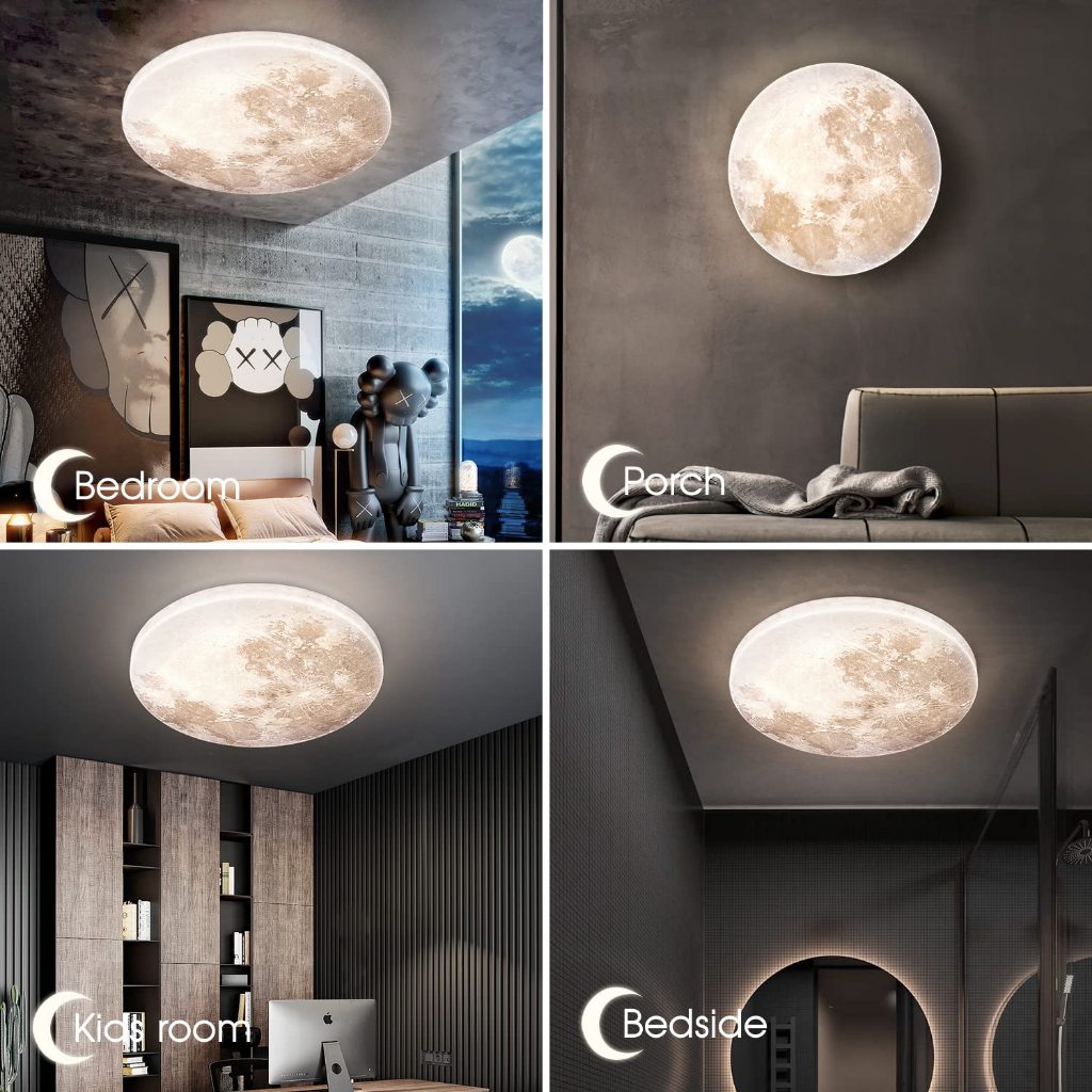 Đèn trần mặt trăng, Đèn chùm Led có thể điều chỉnh độ sáng 3D, Phòng ngủ Phòng khách Phòng trẻ em Mặt dây chuyền trang trí