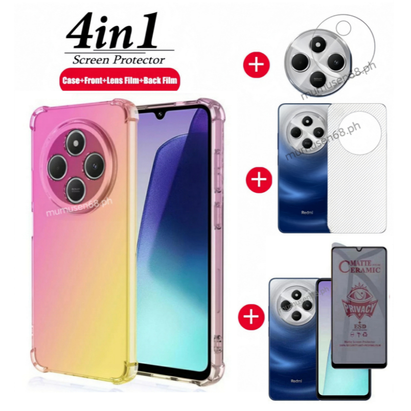 [Hàng có sẵn] 4in1 Redmi 14C / poco C75 Vỏ điện thoại di động chống rơi màu Gradient cho Redmi A3 / Poco C61 Phim bảo vệ màn hình chống gián điệp + phim ống kính + phim mặt sau