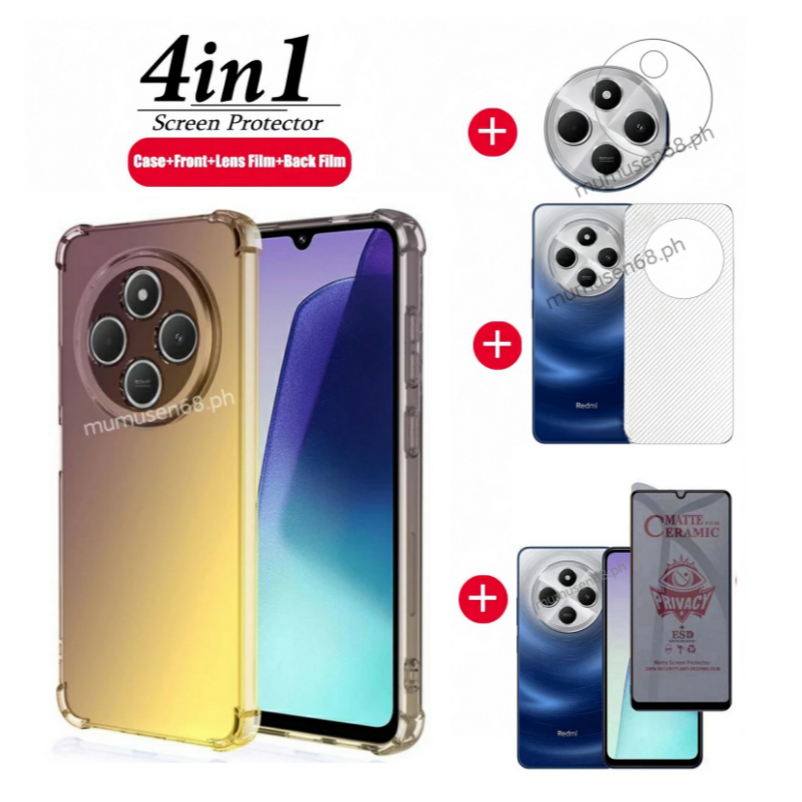 [Hàng có sẵn] 4in1 Redmi 14C / poco C75 Vỏ điện thoại di động chống rơi màu Gradient cho Redmi A3 / Poco C61 Phim bảo vệ màn hình chống gián điệp + phim ống kính + phim mặt sau