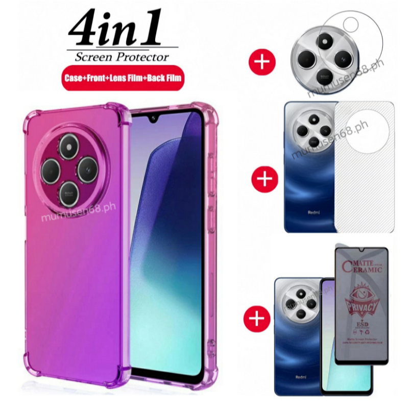 [Hàng có sẵn] 4in1 Redmi 14C / poco C75 Vỏ điện thoại di động chống rơi màu Gradient cho Redmi A3 / Poco C61 Phim bảo vệ màn hình chống gián điệp + phim ống kính + phim mặt sau
