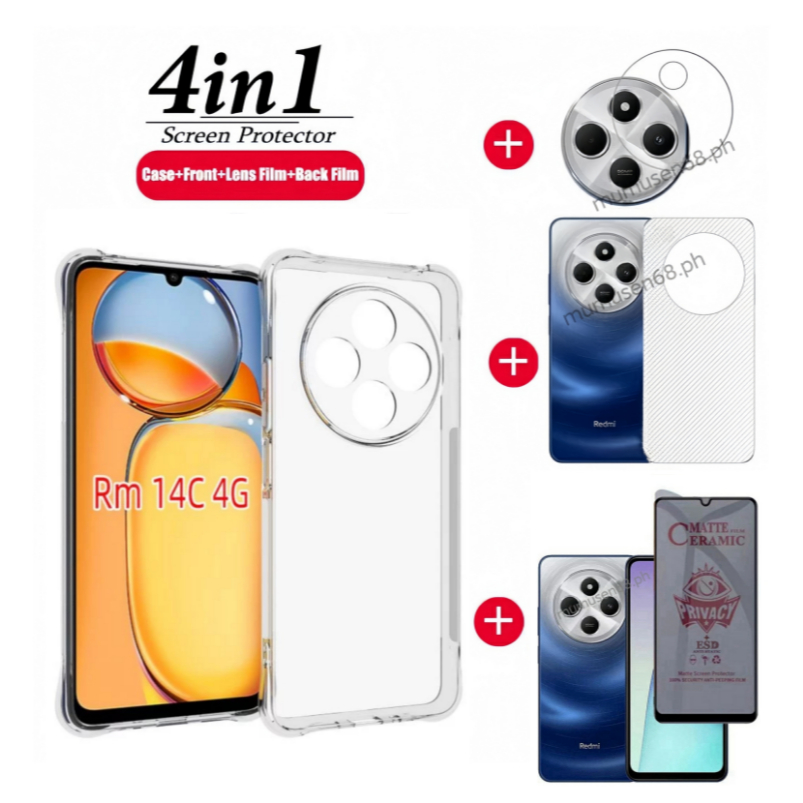 [Hàng có sẵn] 4in1 Redmi 14C / poco C75 Vỏ điện thoại di động chống rơi màu Gradient cho Redmi A3 / Poco C61 Phim bảo vệ màn hình chống gián điệp + phim ống kính + phim mặt sau