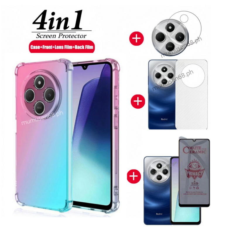 [Hàng có sẵn] 4in1 Redmi 14C / poco C75 Vỏ điện thoại di động chống rơi màu Gradient cho Redmi A3 / Poco C61 Phim bảo vệ màn hình chống gián điệp + phim ống kính + phim mặt sau