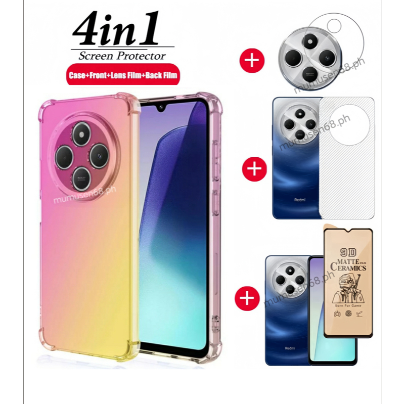 [Hàng có sẵn] 4in1 Redmi 14C / poco C75 Vỏ điện thoại di động chống rơi màu Gradient cho Redmi A3 / Poco C61 Phim bảo vệ màn hình gốm + phim ống kính + phim mặt sau
