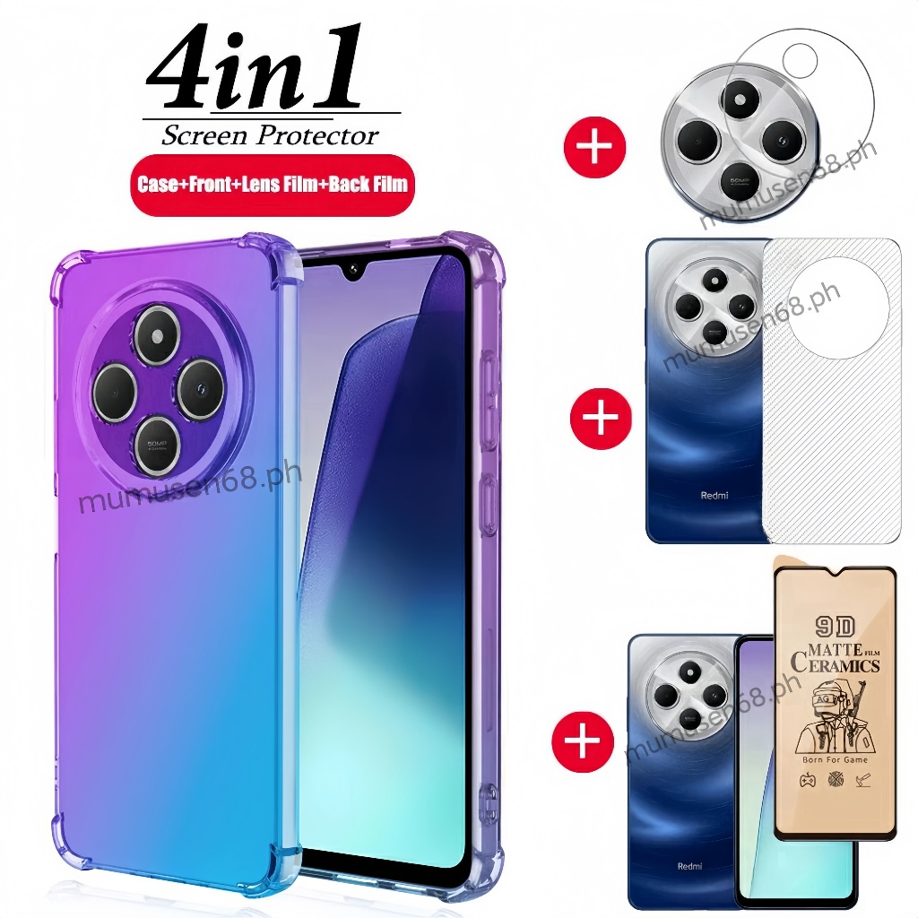 [Hàng có sẵn] 4in1 Redmi 14C / poco C75 Vỏ điện thoại di động chống rơi màu Gradient cho Redmi A3 / Poco C61 Phim bảo vệ màn hình gốm + phim ống kính + phim mặt sau