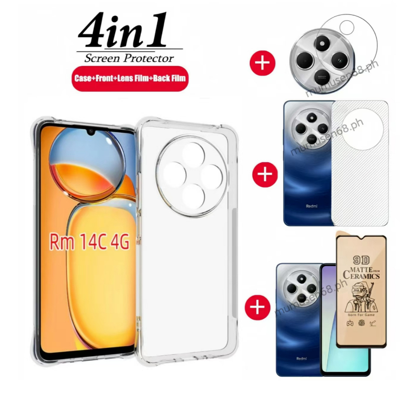 [Hàng có sẵn] 4in1 Redmi 14C / poco C75 Vỏ điện thoại di động chống rơi màu Gradient cho Redmi A3 / Poco C61 Phim bảo vệ màn hình gốm + phim ống kính + phim mặt sau