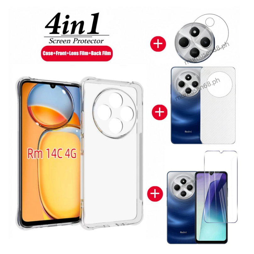 [Hàng có sẵn] Ốp điện thoại trong suốt mềm chống sốc 4in1 Redmi 14C / poco C75 cho Redmi A3 / Poco C61 Phim bảo vệ màn hình + phim ống kính + phim mặt sau
