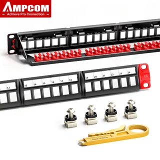 Ampcom Trống Keystone Patch Panel 1U 24 cổng, RJ45 UTP Dụng cụ có thể tháo rời-Giá đỡ chân có thanh sau cho CAT5E / 6 / 7 /