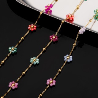 Dây chuyền hoa màu bằng thép không gỉ Phụ kiện trang sức tự làm Dây chuyền hạt mạ vàng 18k