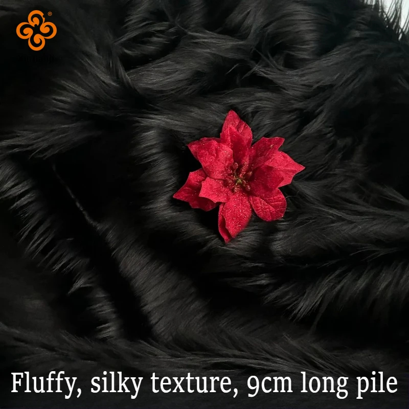 9cm ĐEN Mohair Dài Cọc Giả Lông Vải DIY May Phụ Kiện Trang Phục Hóa Trang Ảnh Chống Đỡ Viền Ném Gối Thủ Công 25x45cm