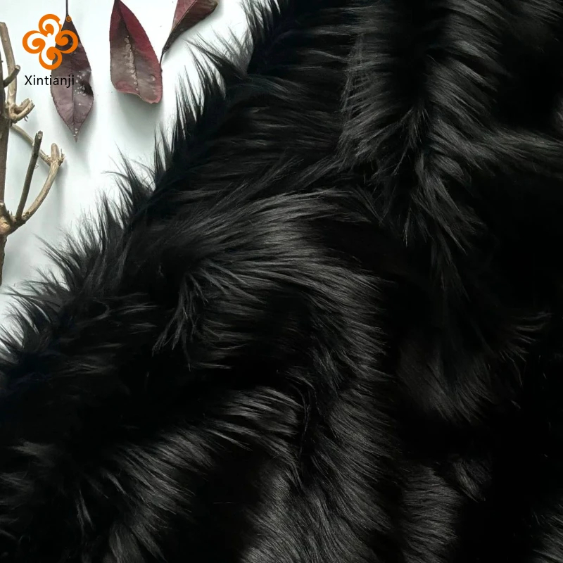 9cm ĐEN Mohair Dài Cọc Giả Lông Vải DIY May Phụ Kiện Trang Phục Hóa Trang Ảnh Chống Đỡ Viền Ném Gối Thủ Công 25x45cm