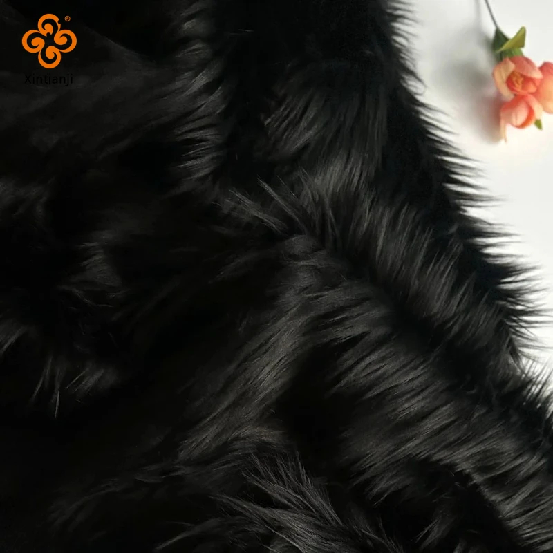 9cm ĐEN Mohair Dài Cọc Giả Lông Vải DIY May Phụ Kiện Trang Phục Hóa Trang Ảnh Chống Đỡ Viền Ném Gối Thủ Công 25x45cm