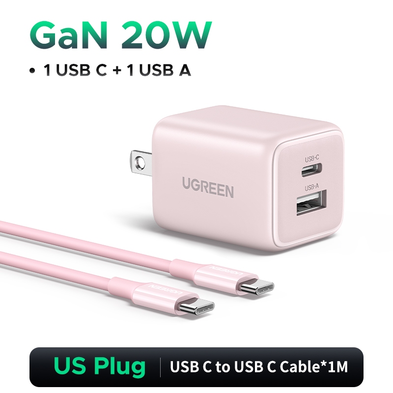 【 Nexode + 2 Cổng 】 UGREEN 20W GaN Sạc Mini USB C Sạc Điện Thoại PD3.0 QC3.0 Cho iPhone 16 15 14 Pro Max Samsung S25 Máy Tính Bảng Xiaomi iPad Air Pro