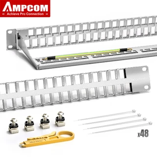 Ampcom Trống Keystone Patch Panel 1U 48-Port, STP UTP Rack Mount w / Thanh quản lý cáp phía sau cho CAT5E CAT6 CAT6A CAT7 CAT8