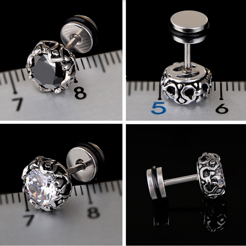 Bông tai Zircon tròn bằng thép titan cổ điển Nam đơn giản độc đáo