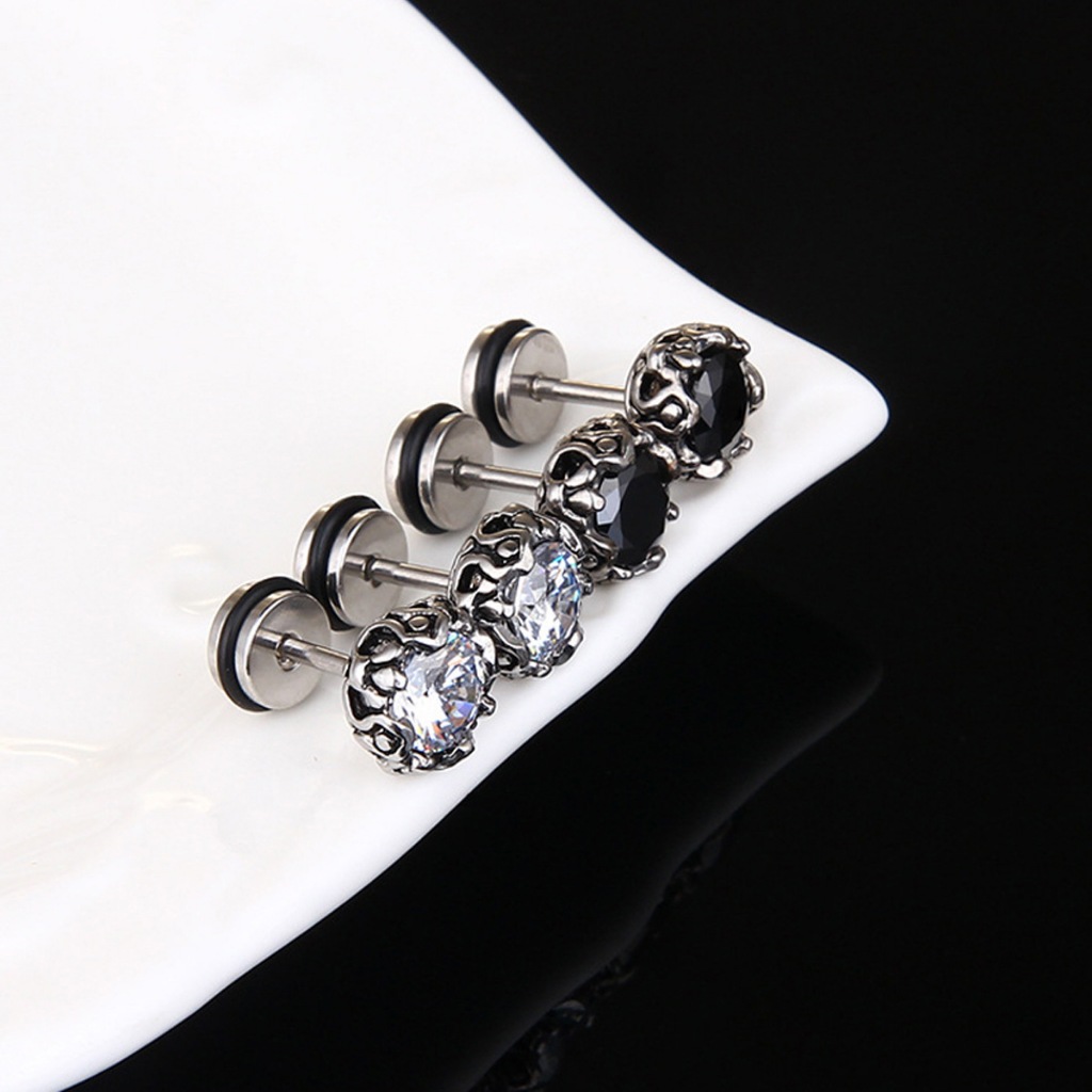 Bông tai Zircon tròn bằng thép titan cổ điển Nam đơn giản độc đáo