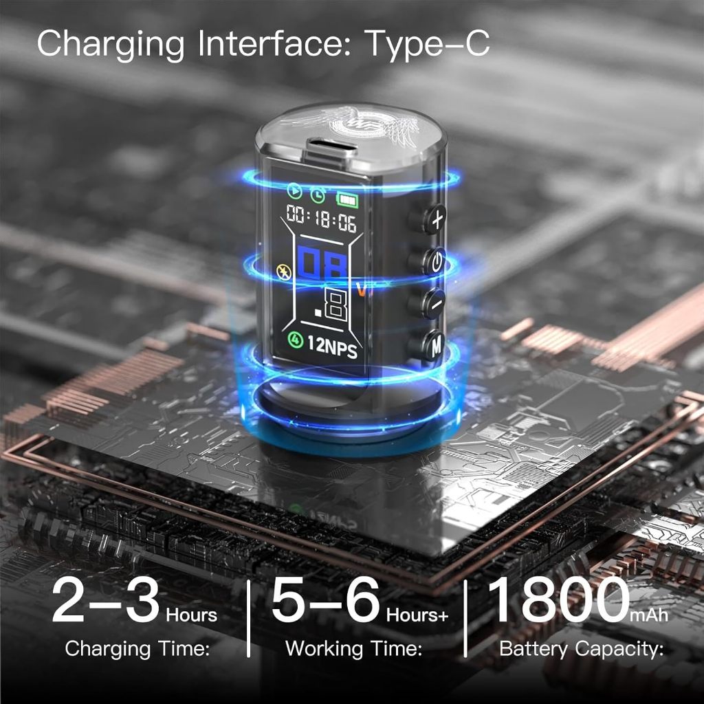 Pin 1800mAh, thời gian chờ 6-8 giờ để xăm không dây – tương thích với máy xăm WormholePro, nguồn điện hiệu suất cao