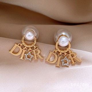 Drejew Bạc kim cương ngôi sao chữ bi ngọc trai một bông tai hai dây