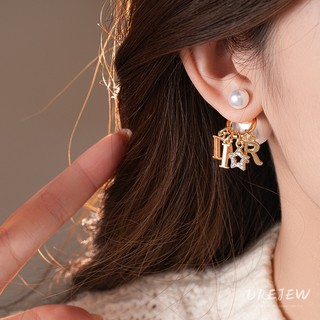 Drejew Bạc kim cương ngôi sao chữ bi ngọc trai một bông tai hai dây