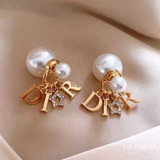 Drejew Bạc kim cương ngôi sao chữ bi ngọc trai một bông tai hai dây