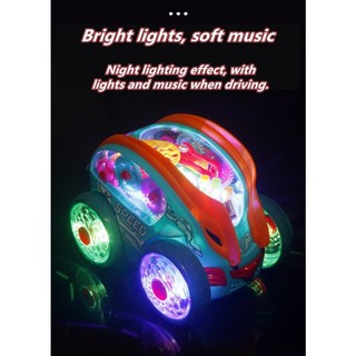 Xe đóng thế điện xoay 360 xe tải nhẹ nhạc trong suốt bánh răng đa năng ô tô đồ chơi trẻ em ô tô
