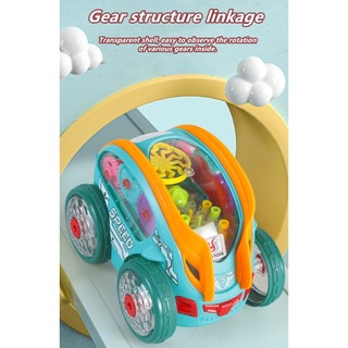 Xe đóng thế điện xoay 360 xe tải nhẹ nhạc trong suốt bánh răng đa năng ô tô đồ chơi trẻ em ô tô