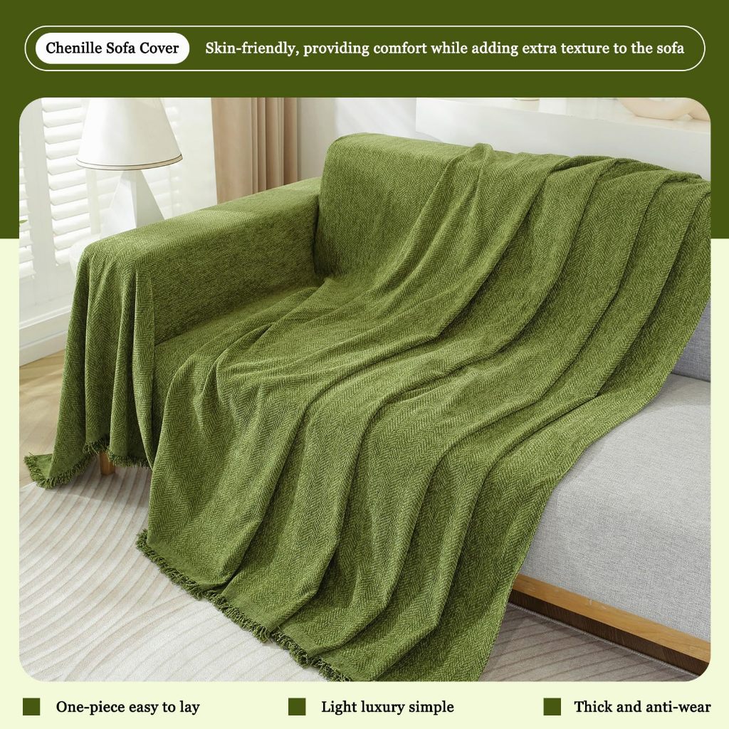 Vỏ Sofa Chenille Màu Trơn, Vỏ Sofa 2 Và 3 Chỗ, Chăn Sofa Đa Năng Chống Trơn Trượt