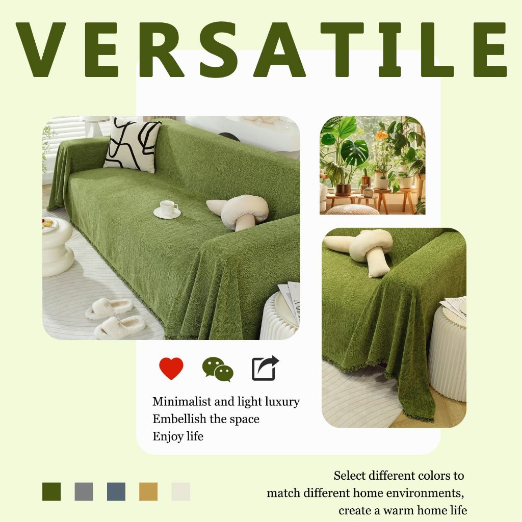 Vỏ Sofa Chenille Màu Trơn, Vỏ Sofa 2 Và 3 Chỗ, Chăn Sofa Đa Năng Chống Trơn Trượt