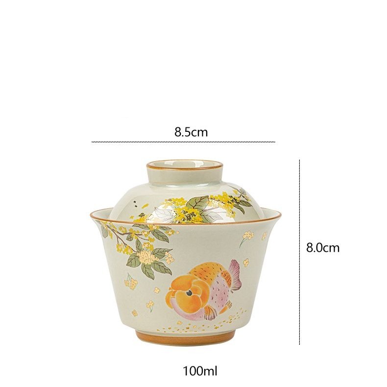 ✨Cỏ Xám Quế Vàng Ercai Gaiwan Gốm Hộ Gia Đình Retro Bộ Trà Kung Fu Cao Cấp