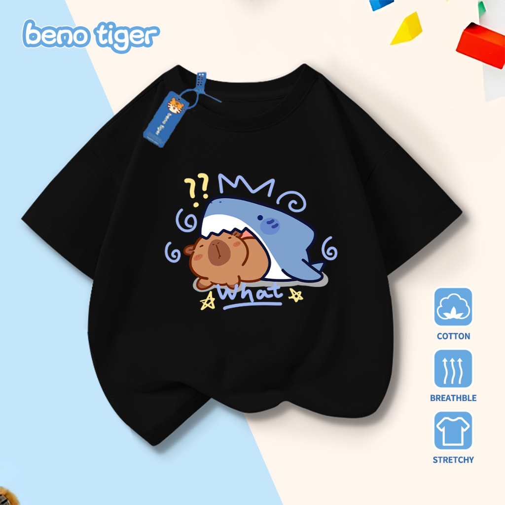 Áo thun bé trai BenoTiger áo phông cộc tay cho bé in hình Capybara chất thun cotton mềm mịn thấm hút mồ hôi