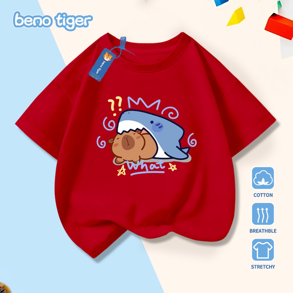 Áo thun bé trai BenoTiger áo phông cộc tay cho bé in hình Capybara chất thun cotton mềm mịn thấm hút mồ hôi