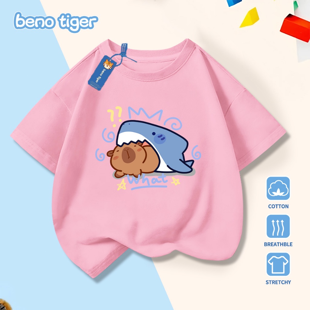 Áo thun bé trai BenoTiger áo phông cộc tay cho bé in hình Capybara chất thun cotton mềm mịn thấm hút mồ hôi