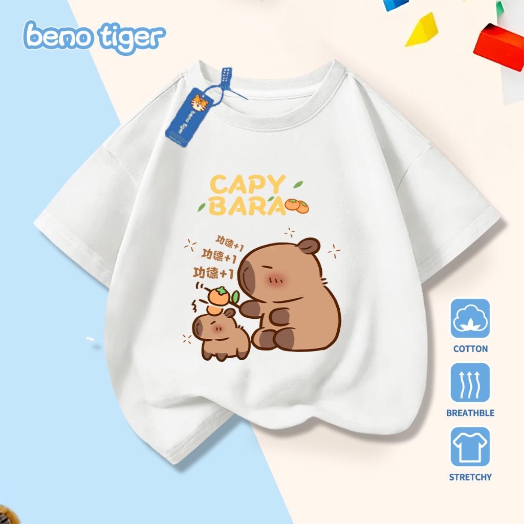 Áo thun bé trai BenoTiger áo phông cộc tay cho bé in hình Capybara chất thun cotton mềm mịn thấm hút mồ hôi