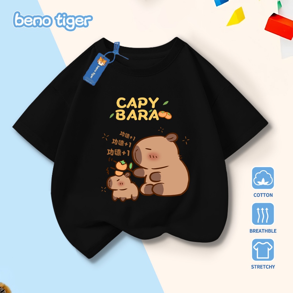 Áo thun bé trai BenoTiger áo phông cộc tay cho bé in hình Capybara chất thun cotton mềm mịn thấm hút mồ hôi