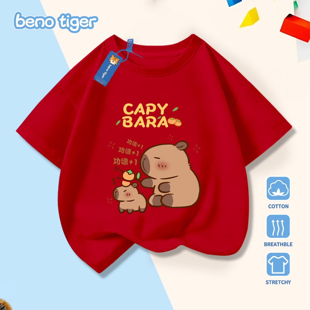 Áo thun bé trai BenoTiger áo phông cộc tay cho bé in hình Capybara chất thun cotton mềm mịn thấm hút mồ hôi