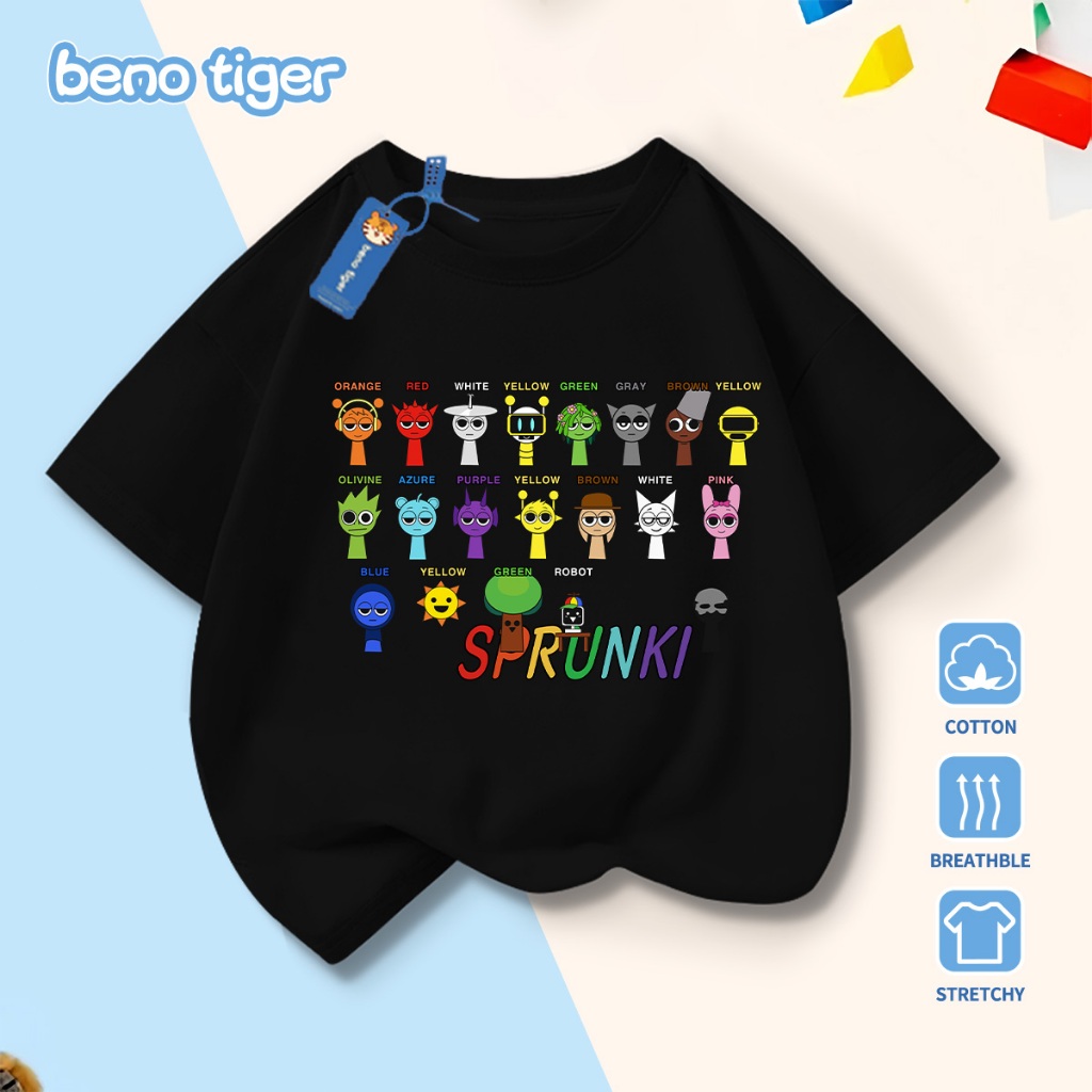 Áo thun bé trai BenoTiger áo phông cộc tay cho bé in hình Colorful Kitten chất thun cotton mềm mịn thấm hút mồ hôi