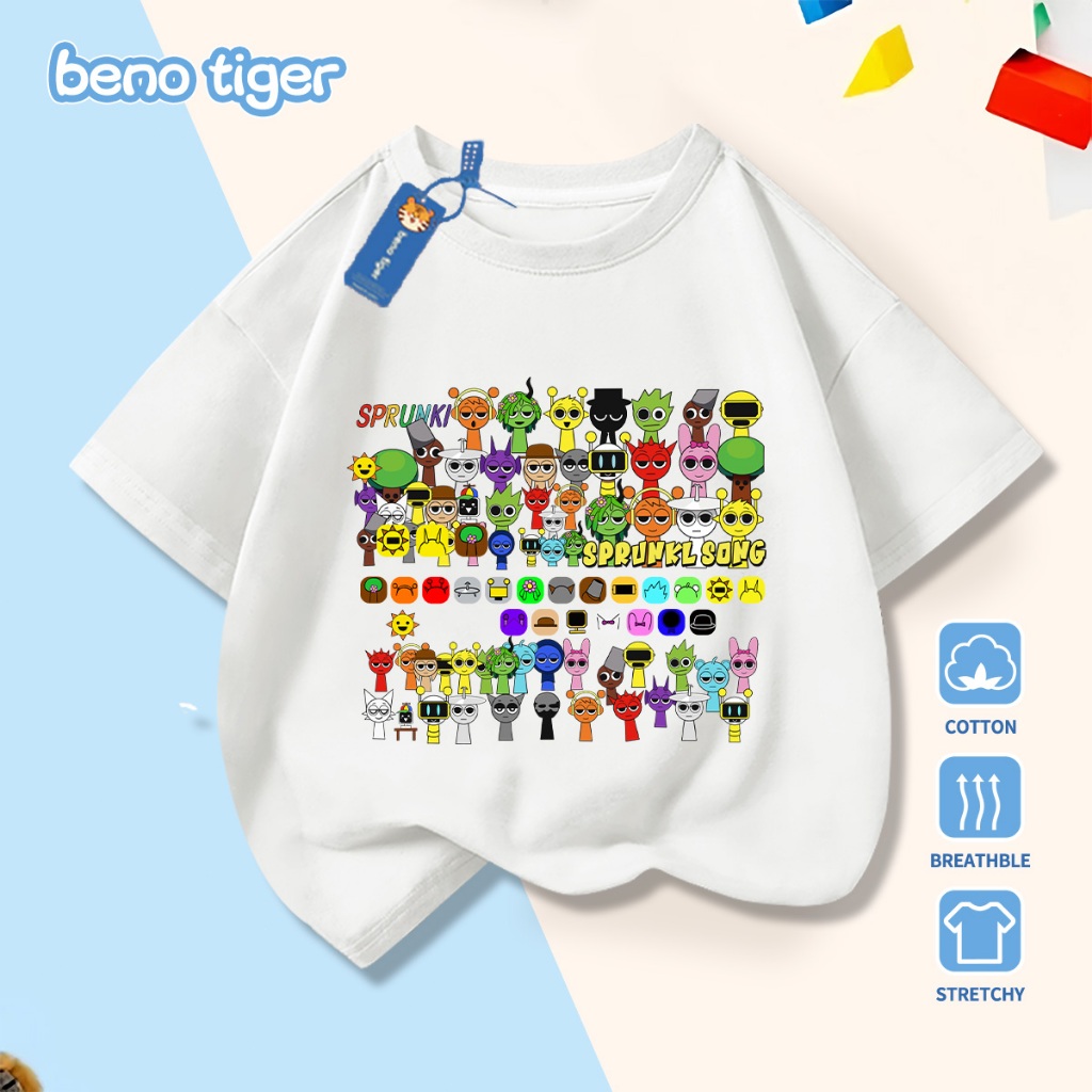 Áo thun bé trai BenoTiger áo phông cộc tay cho bé in hình Rhythm Box chất thun cotton mềm mịn thấm hút mồ hôi