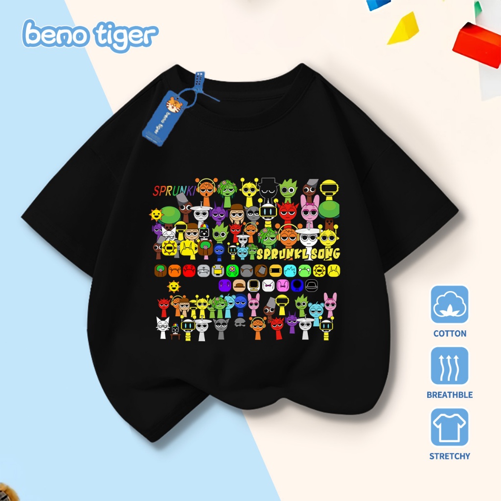 Áo thun bé trai BenoTiger áo phông cộc tay cho bé in hình Rhythm Box chất thun cotton mềm mịn thấm hút mồ hôi