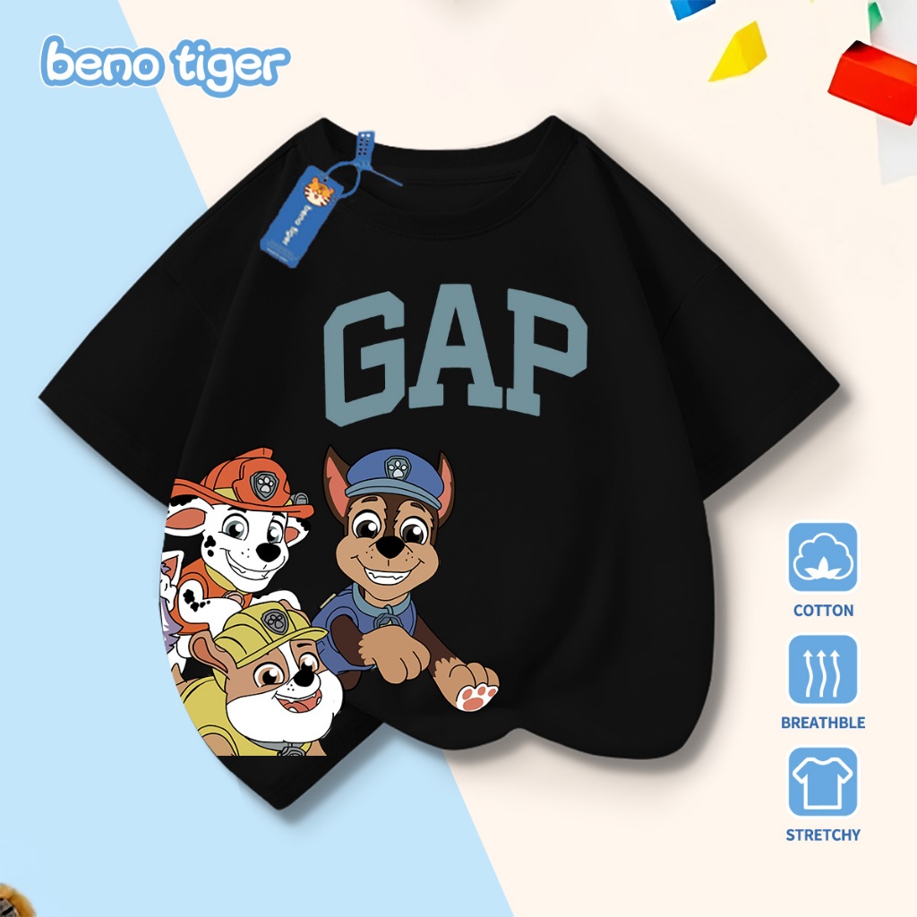 Áo thun bé trai BenoTiger áo phông cộc tay cho bé in hình Paw Patrol chất thun cotton mềm mịn thấm hút mồ hôi
