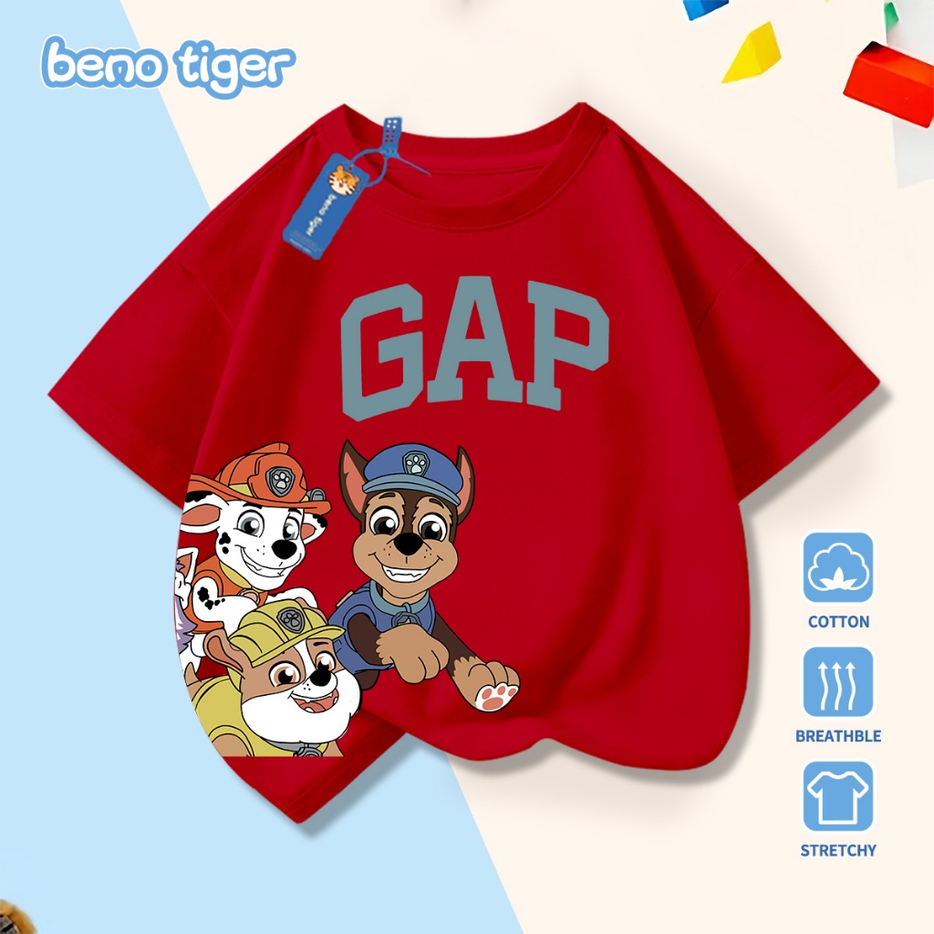 Áo thun bé trai BenoTiger áo phông cộc tay cho bé in hình Paw Patrol chất thun cotton mềm mịn thấm hút mồ hôi