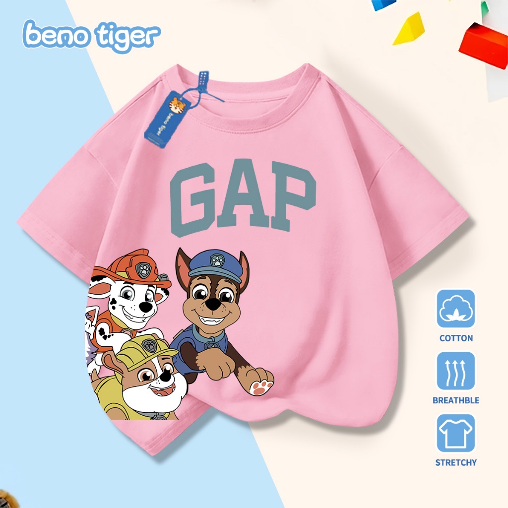 Áo thun bé trai BenoTiger áo phông cộc tay cho bé in hình Paw Patrol chất thun cotton mềm mịn thấm hút mồ hôi