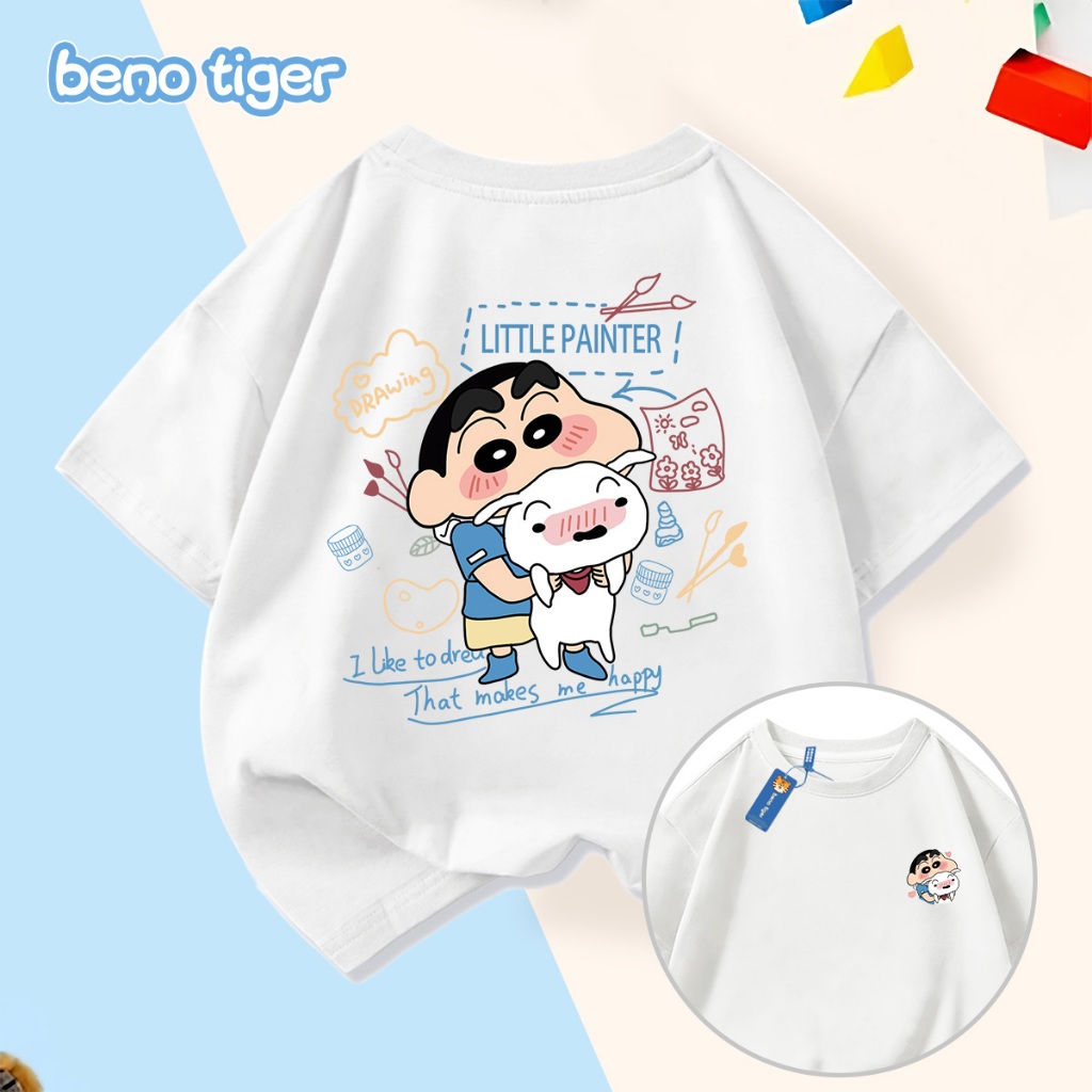 Áo thun bé trai BenoTiger áo phông cộc tay cho bé in hình Crayon Shin-chan chất thun cotton mềm mịn thấm hút mồ hôi