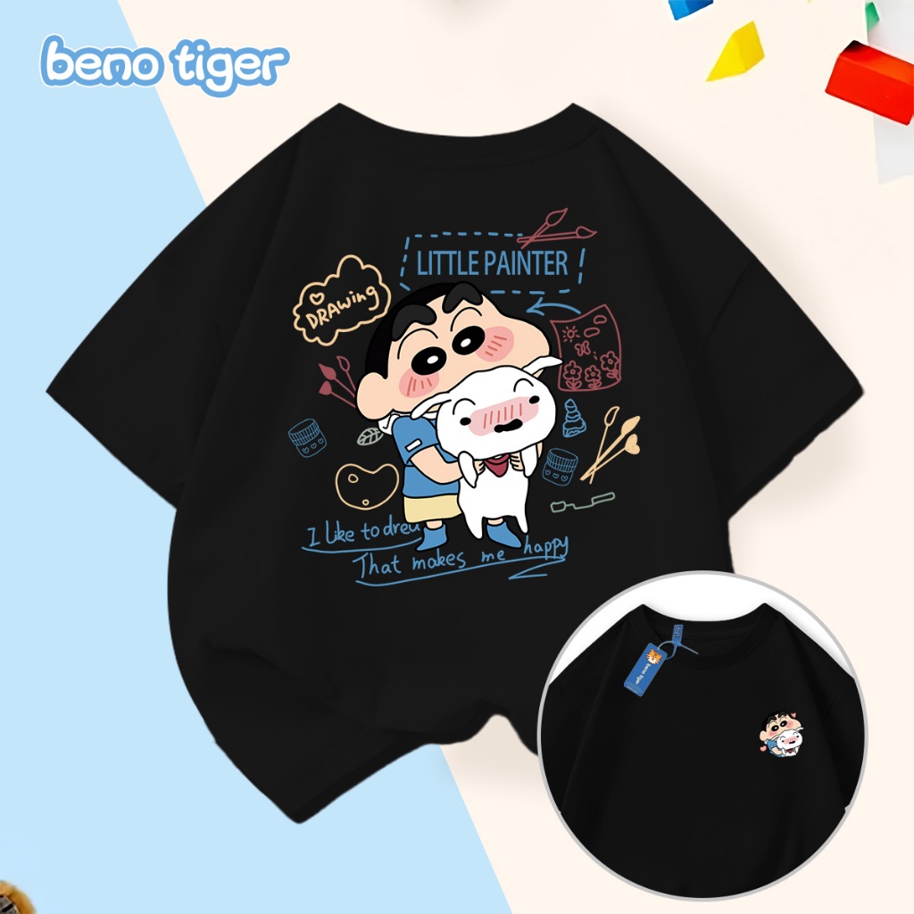 Áo thun bé trai BenoTiger áo phông cộc tay cho bé in hình Crayon Shin-chan chất thun cotton mềm mịn thấm hút mồ hôi